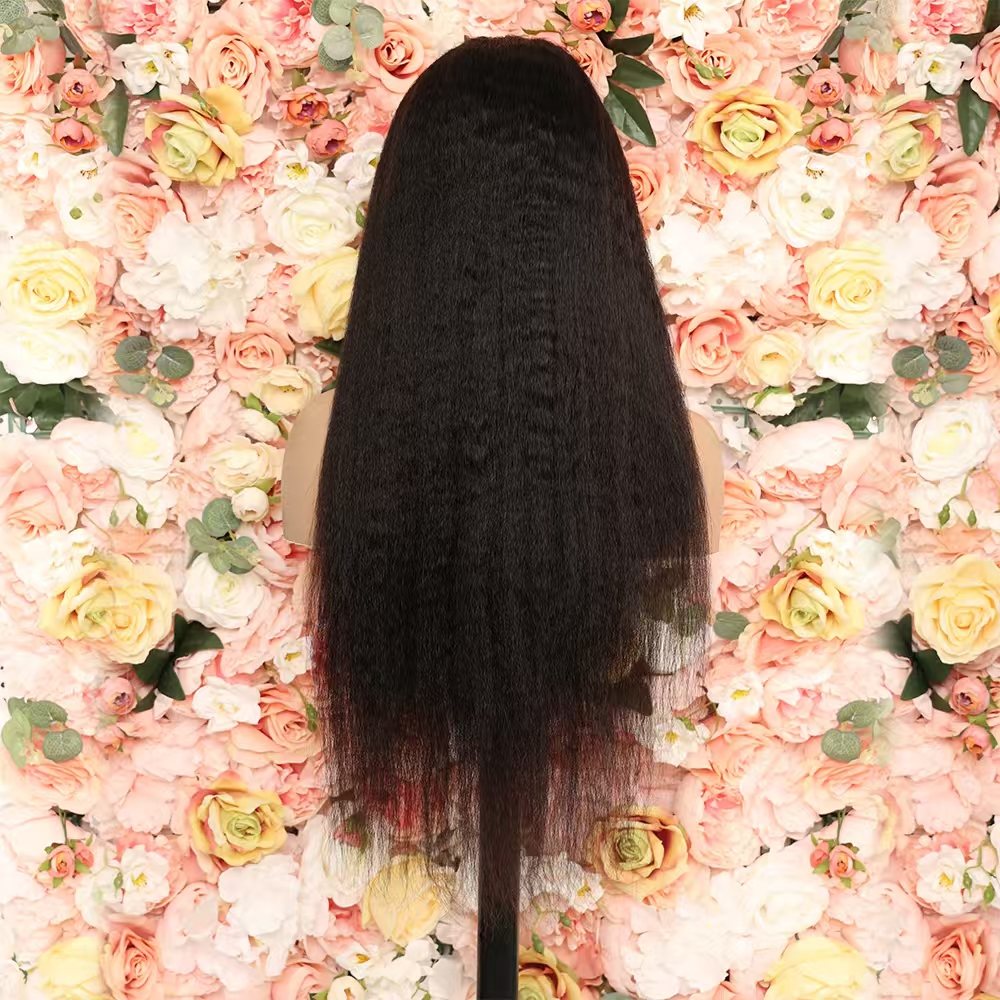 28 inch 1B kinky straight glueless 13x4 HD lace front human hair wig