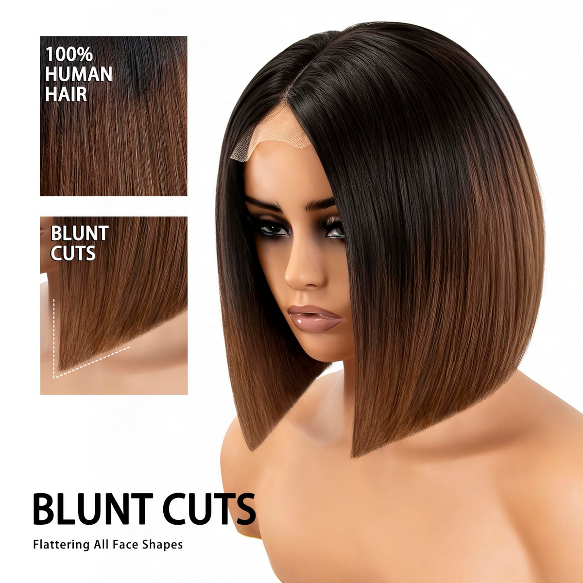 T1B/4 Ombre ST Silk Touch 2×6 Cuticle Aligned BOB Glueless Human Hair Wig