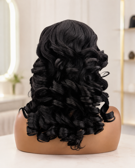 14 Inch 1B Bouncy Curly Glueless 4x4 HD Lace Closure Human Hair Wig