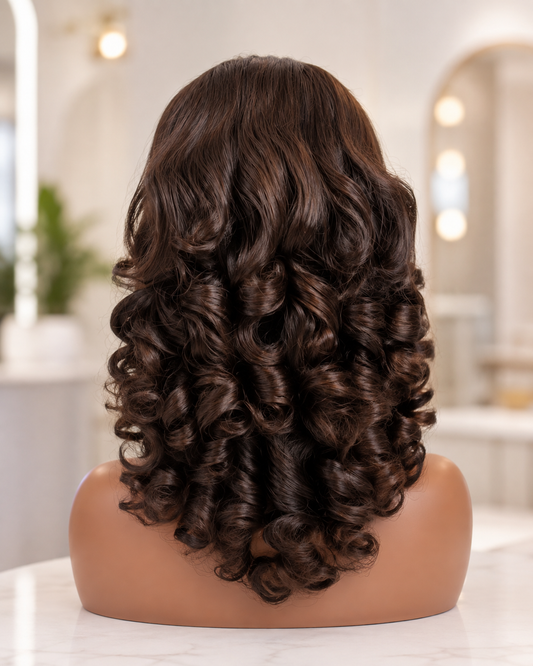 14 Inch Chocolate Brown Bouncy Curly Glueless 4x4 HD Lace Closure Human Hair Wig