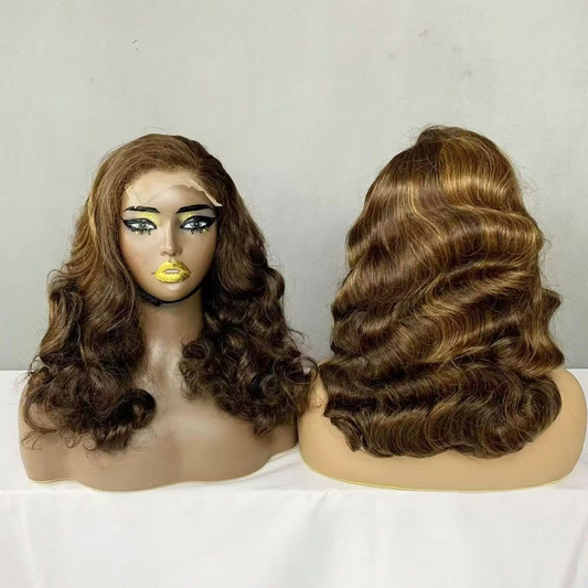 18 Inch #4/27 Honey Blonde Highlight Body Wave 4×4 HD Lace Closure Human Hair Wig