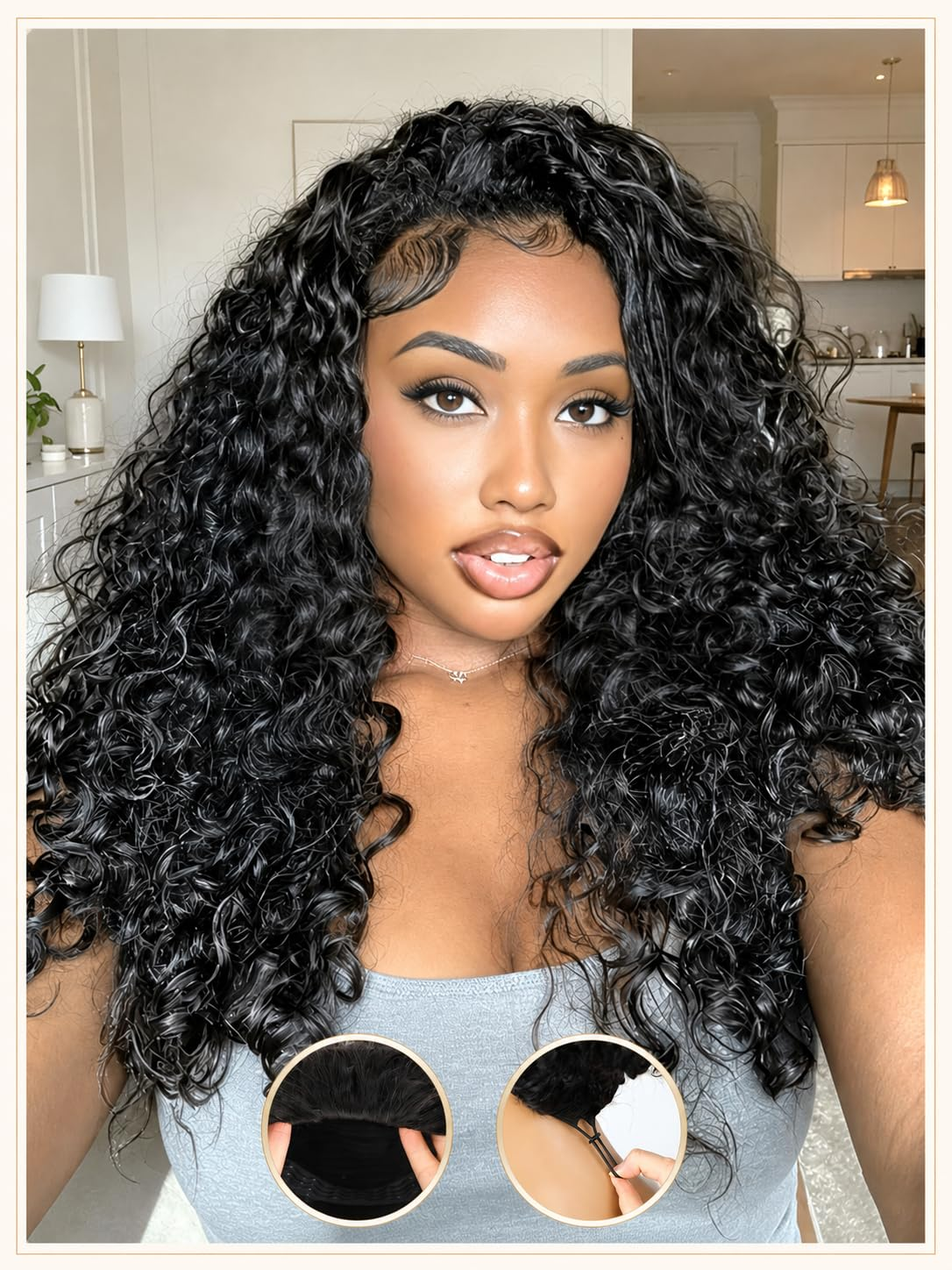 24 Inch 1B Indian Curly Glueless 5x5 HD Lace Closure Human Hair Wig