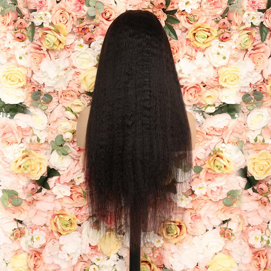 28 inch 1B kinky straight glueless 13x4 HD lace front human hair wig