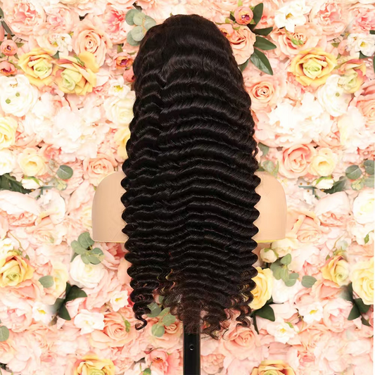 28 Inch 1B Deep Wave Glueless 13×4 HD Lace Front Human Hair Wig