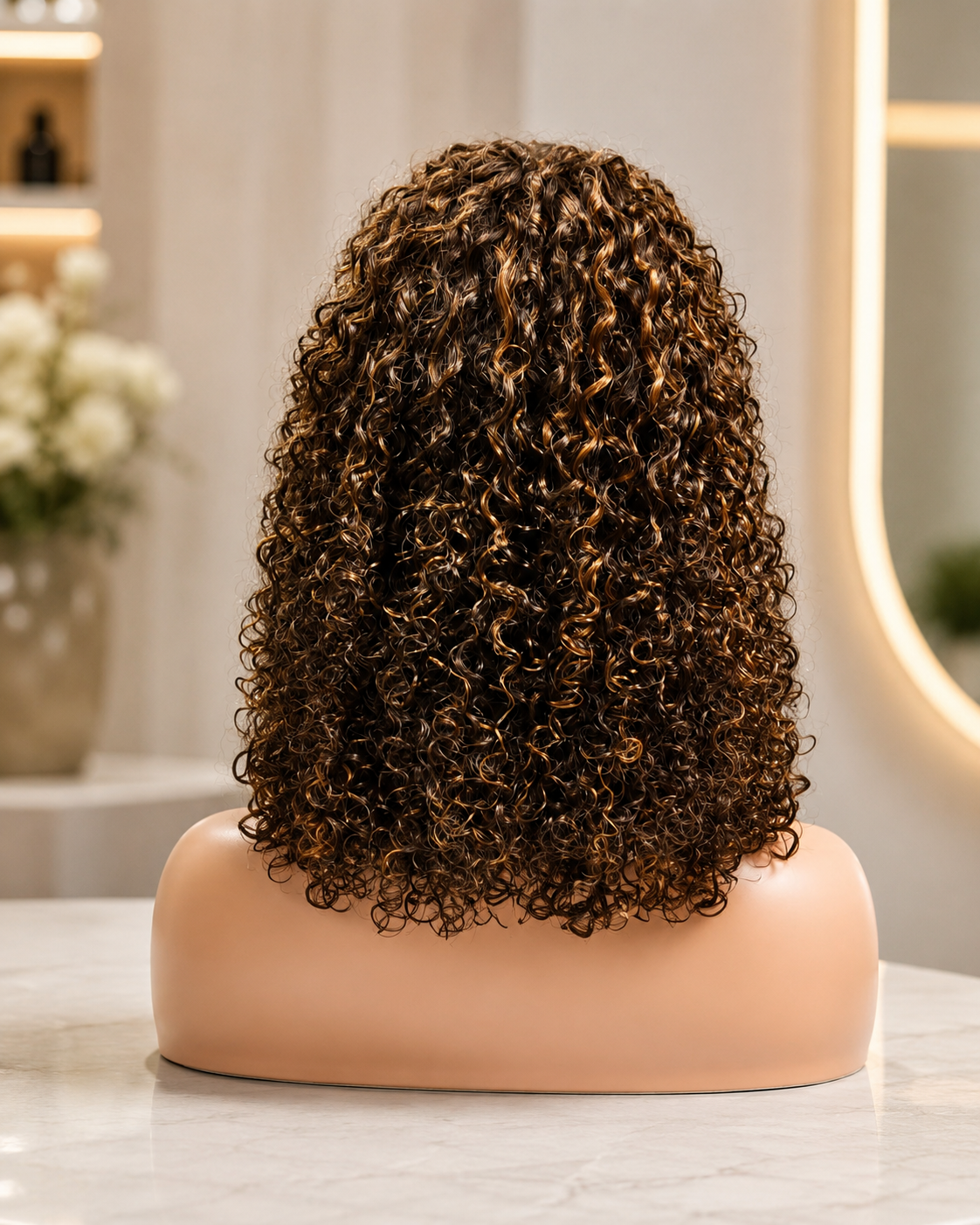 #4/27 Honey Blonde Highlight 16 Inch SDD Pixie Curly Human Hair Wig 5×5 HD Lace Closure